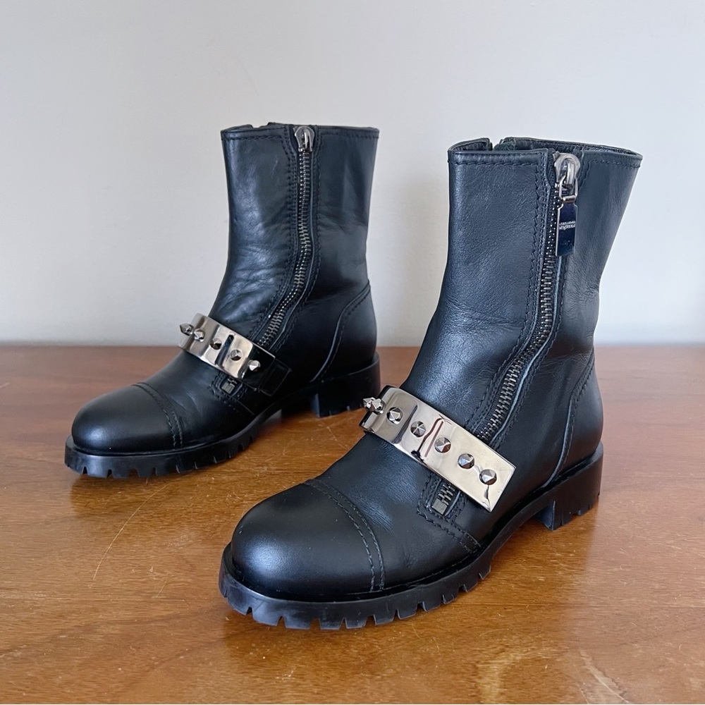Alexander McQueen • black calfskin boot chunky silver metal studded moto - Picture 16 of 16